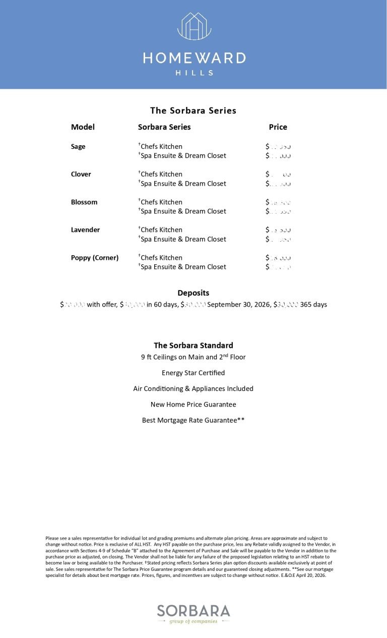Homeward Hills - 32' Price List